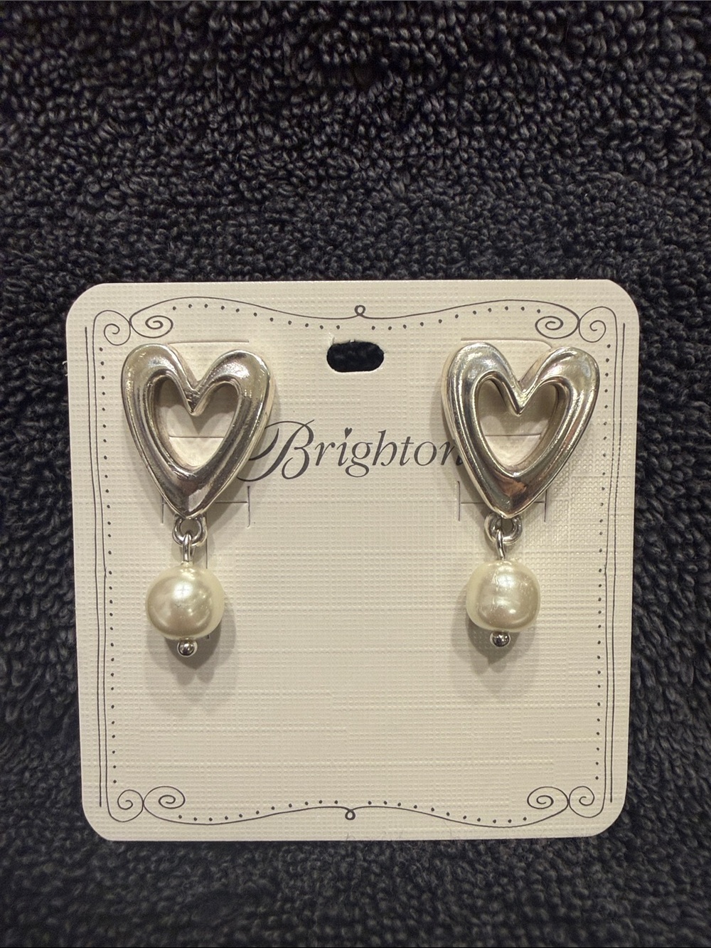 Brighton Silver Heart Drop Earrings with Cream Pearls